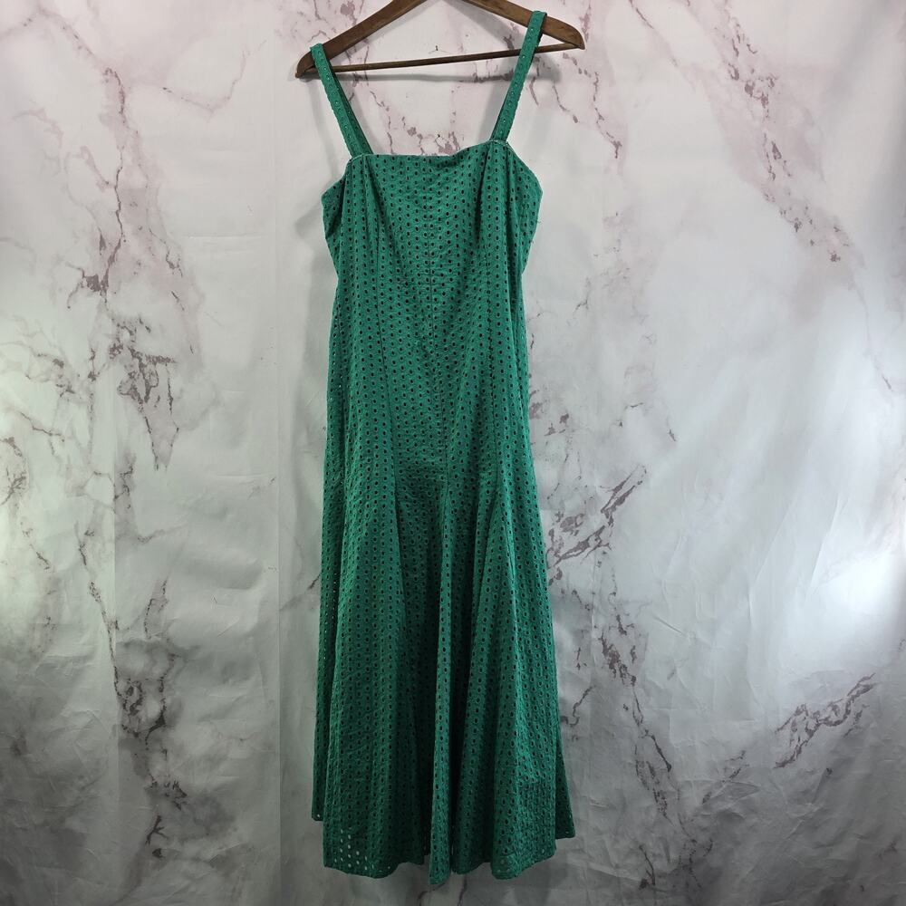 Maeve Dress Womens 6 Small Green Eyelet Lelia Midi Square Kelly Grass